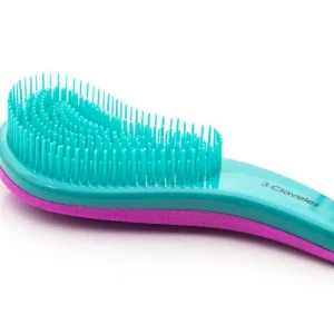 3 Claveles cepillo antienredo fucsia con mango 18 cm